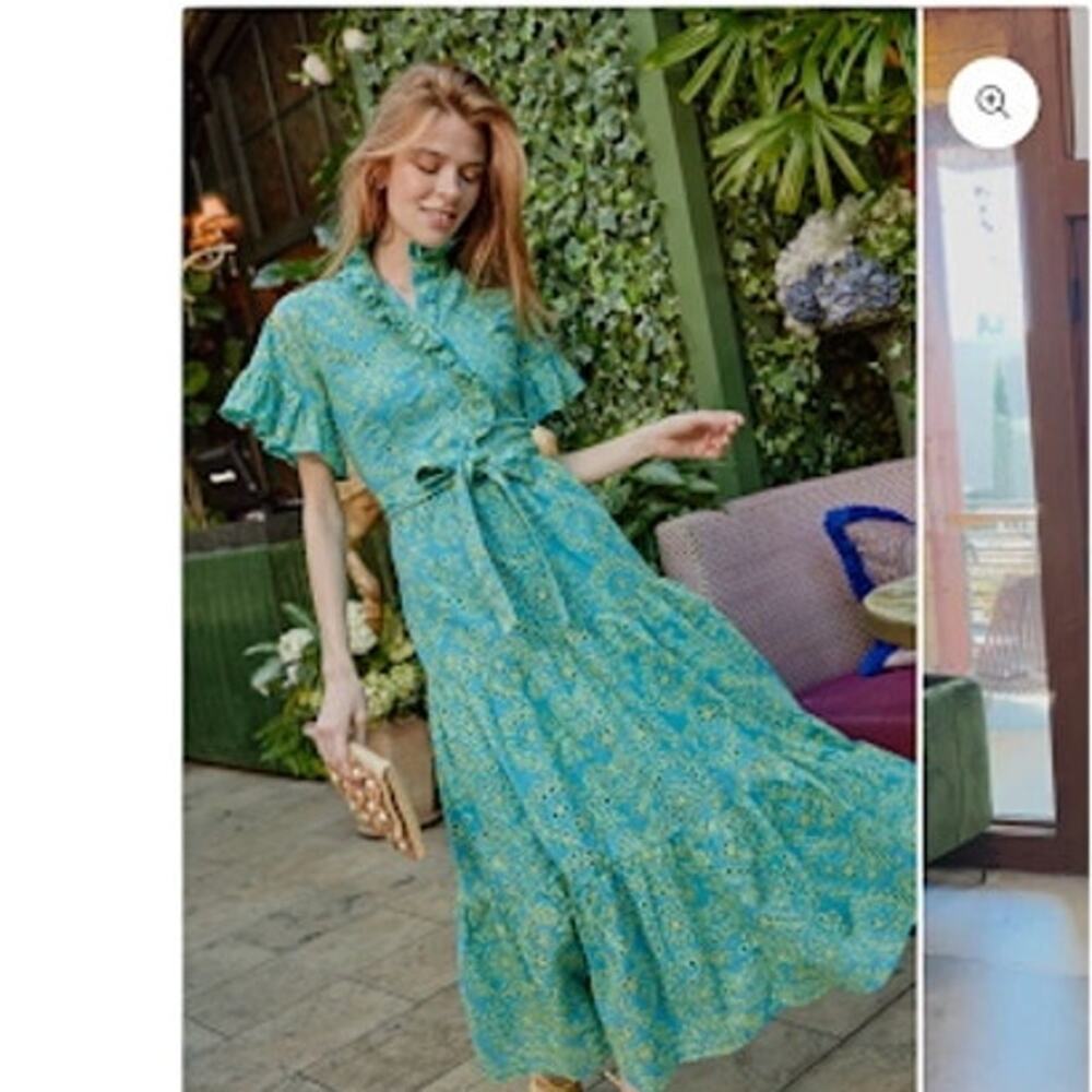 Abbey Glass Sadie Maxi Dress Teal & Chartreuse Jasmine Eyelet $295 Size XXL NWT